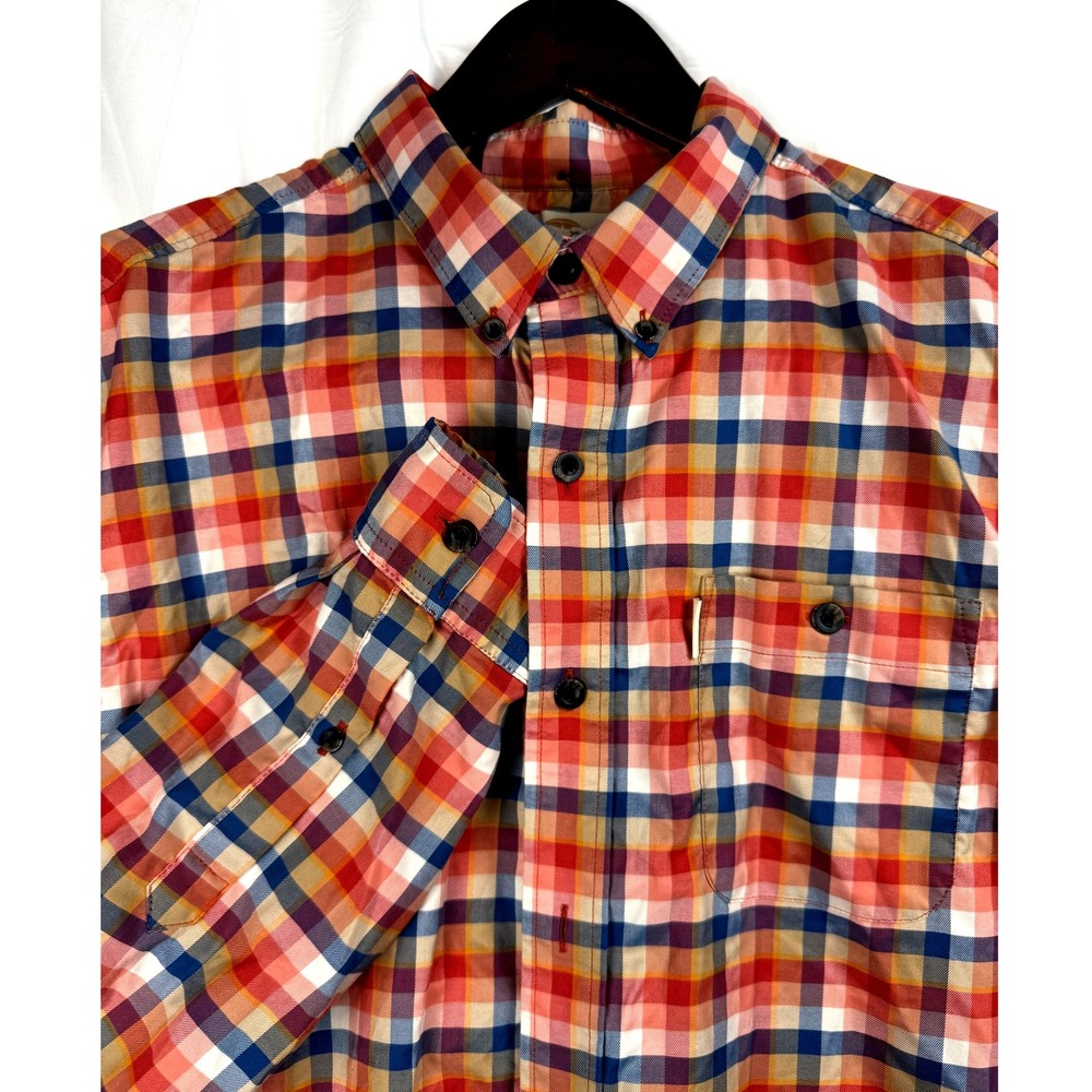 Bob Timberlake Plaid Long Sleeve Button Down Shirt Men's XLT Red Blue Tan DEFECT